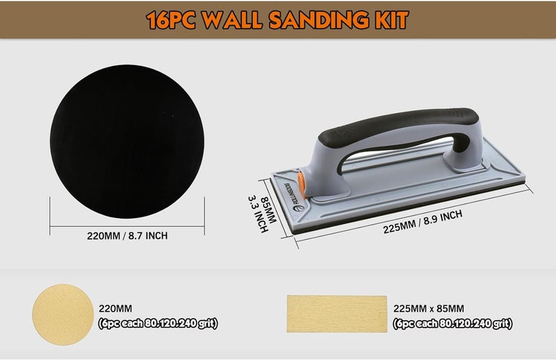 Rolling Dog Drywall Hand Sander - Radial Rectangular Sander with Threaded Extension Pole Adapter for Added Reach,Use for Wood,Metal Cleaning and Polishing(Hook&Loop) - Image 2